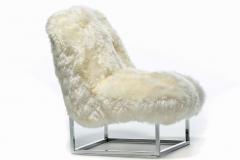 Milo Baughman Pair of Milo Baughman Style Sheepskin Chrome Slipper Chairs c 1970s - 2734322