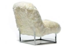 Milo Baughman Pair of Milo Baughman Style Sheepskin Chrome Slipper Chairs c 1970s - 2734324