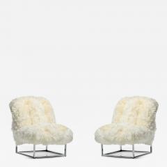 Milo Baughman Pair of Milo Baughman Style Sheepskin Chrome Slipper Chairs c 1970s - 2740495