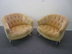 Milo Baughman Pair of Milo Baughman Style Tufted Chrome Barrel Tub Chairs Mid Century Modern - 1333063