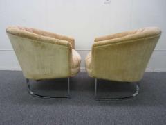 Milo Baughman Pair of Milo Baughman Style Tufted Chrome Barrel Tub Chairs Mid Century Modern - 1333067