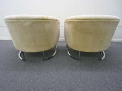 Milo Baughman Pair of Milo Baughman Style Tufted Chrome Barrel Tub Chairs Mid Century Modern - 1333068