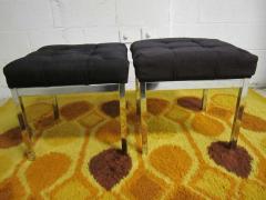 Milo Baughman Pair of Milo Baughman Style Tufted Chrome Stools Mid century Modern - 1234296