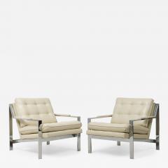 Milo Baughman Pair of Milo Baughman for Thayer Coggin Chrome Leather Upholstered Armchairs - 4289851