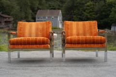 Milo Baughman Pair of Milo Baughman for Thayer Coggin Chrome Steel Flat Bar Lounge Club Chairs - 4302299