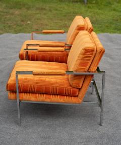 Milo Baughman Pair of Milo Baughman for Thayer Coggin Chrome Steel Flat Bar Lounge Club Chairs - 4302320