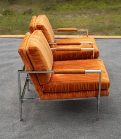 Milo Baughman Pair of Milo Baughman for Thayer Coggin Chrome Steel Flat Bar Lounge Club Chairs - 4302321