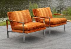 Milo Baughman Pair of Milo Baughman for Thayer Coggin Chrome Steel Flat Bar Lounge Club Chairs - 4302324