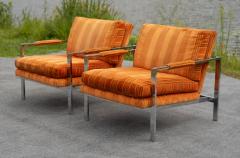 Milo Baughman Pair of Milo Baughman for Thayer Coggin Chrome Steel Flat Bar Lounge Club Chairs - 4302325