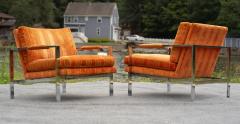 Milo Baughman Pair of Milo Baughman for Thayer Coggin Chrome Steel Flat Bar Lounge Club Chairs - 4302367