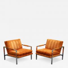 Milo Baughman Pair of Milo Baughman for Thayer Coggin Chrome Steel Flat Bar Lounge Club Chairs - 4305850