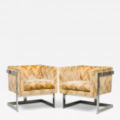 Milo Baughman Pair of Milo Baughman for Thayer Coggin Chrome and Beige T Bar Armchairs - 4289859