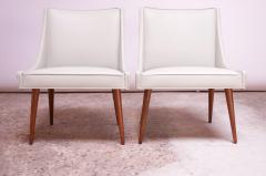 Milo Baughman Pair of Vintage Diminutive Walnut and Leather Slipper Chairs by Milo Baughman - 1072614