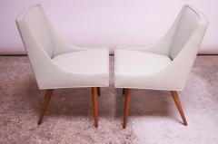 Milo Baughman Pair of Vintage Diminutive Walnut and Leather Slipper Chairs by Milo Baughman - 1072624