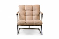 Milo Baughman Polished Silver Metal and Beige Upholstered Armchair manner of Milo Baughman - 4273914