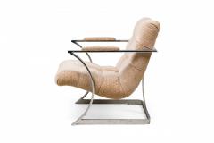 Milo Baughman Polished Silver Metal and Beige Upholstered Armchair manner of Milo Baughman - 4273916