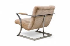 Milo Baughman Polished Silver Metal and Beige Upholstered Armchair manner of Milo Baughman - 4273918