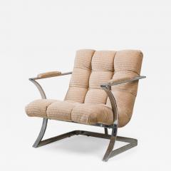 Milo Baughman Polished Silver Metal and Beige Upholstered Armchair manner of Milo Baughman - 4289855