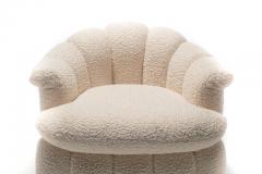 Milo Baughman Post Modern Ivory White Boucl Clam Shell Swivel Lounge Chairs - 2101335