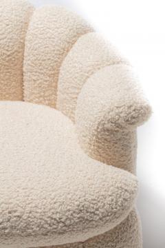 Milo Baughman Post Modern Ivory White Boucl Clam Shell Swivel Lounge Chairs - 2101336