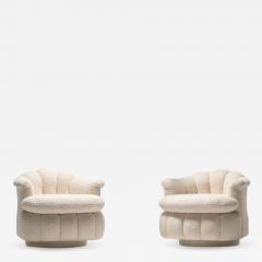 Milo Baughman Post Modern Ivory White Boucl Clam Shell Swivel Lounge Chairs - 2106075