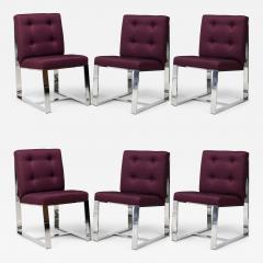 Milo Baughman Set of 10 Milo Baughman Polished Steel and Purple Upholstered Side Chairs - 4298112