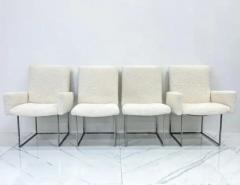 Milo Baughman Set of 4 Milo Baughman Thin Line Dining Chairs in Ivory Boucle 1970s - 3176380