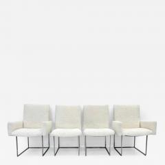 Milo Baughman Set of 4 Milo Baughman Thin Line Dining Chairs in Ivory Boucle 1970s - 3178848