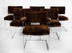 Milo Baughman Set of 6 Milo Baughman Dining Chairs for Thayer Coggin 1960s Chrome and Velvet - 1826181