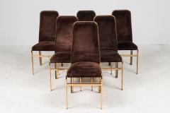 Milo Baughman Set of 6 Milo Baughman Mid Century American Brass Dining Chairs Upholstered - 4273365