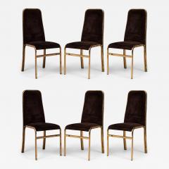 Milo Baughman Set of 6 Milo Baughman Mid Century American Brass Dining Chairs Upholstered - 4288126