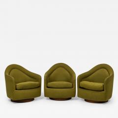 Milo Baughman Set of 6 Milo Baughman for Thayer Coggin Olive Green Upholstered Swivel Chairs - 2792860