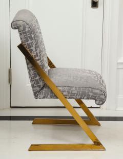 Milo Baughman Set of 6 Vintage Milo Baughman Z Dining Chairs in Polished Brass Legs - 2099585