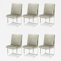 Milo Baughman Set of Six Mid Century Chrome and Platinum Velvet Dining Chairs by Milo Baughman - 4231514