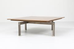 Milo Baughman Square Burl Wood Coffee Table With Steel Base 1970s - 1237865