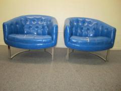 Milo Baughman Stunning Pair Milo Baughman style Barrel Back Chrome Lounge Chairs Mid Century - 1229107