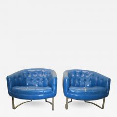 Milo Baughman Stunning Pair Milo Baughman style Barrel Back Chrome Lounge Chairs Mid Century - 1229668