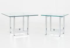 Milo Baughman Style Mid Century Chrome and Glass Side End Tables Pair - 1870512