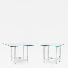 Milo Baughman Style Mid Century Chrome and Glass Side End Tables Pair - 1880844