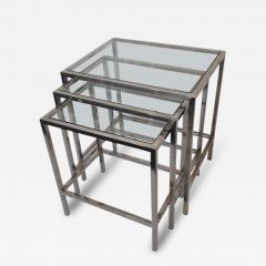 Milo Baughman Style Polished Chrome Glass Top Nesting Tables - 88493