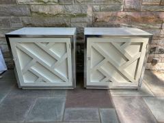 Milo Baughman Stylish Pair Lattice Front Chrome Lacquered Night Stands Mid century Modern - 4361975