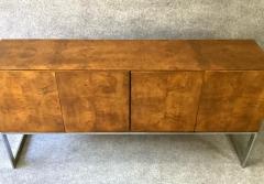 Milo Baughman Vintage Burl Wood Chrome Credenza by Milo Baughman Thayer Coggin Mid Century - 2618032