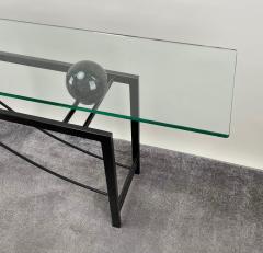 Minimalist Sculptural Geometric Metal Base Console with Marble Glass Top - 3365407