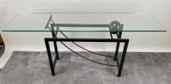 Minimalist Sculptural Geometric Metal Base Console with Marble Glass Top - 3365410