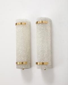 Minimalist pair of 1950s French Textured Resin and Brass Wall Sconces  - 3950918