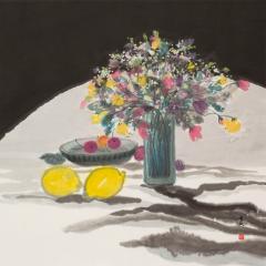 Minol Araki Table with Flower Vase Platter of Cherries and Lemons 1977 - 2668974