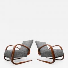 Miroslav Navratil 1930s Pair of Grey Lounge Chairs by Miroslav Navratil Walnut  - 2298445