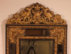 Mirror With Sculpted Coper And Ebony Wood Decoration Early 19th Century - 3821800