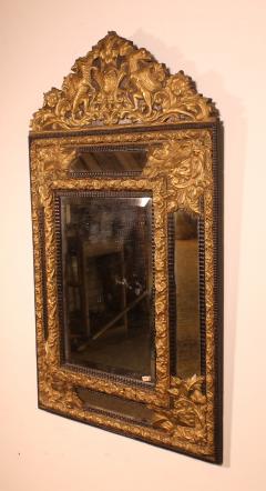 Mirror With Sculpted Coper And Ebony Wood Decoration Early 19th Century - 3821801