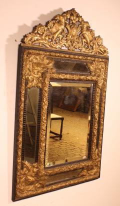 Mirror With Sculpted Coper And Ebony Wood Decoration Early 19th Century - 3821806